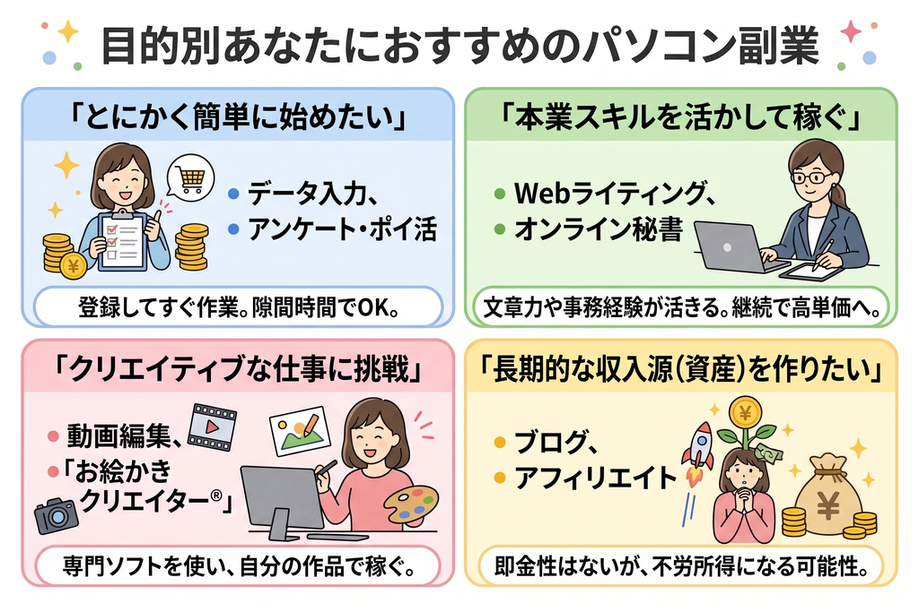 目的別あなたにおすすめのパソコン副業